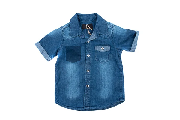 Camisa jeans infantil azul isolada em branco — Fotografia de Stock