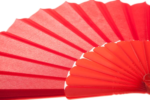 Cierre de Abanico de Mano Abierta Rojo, Aislado en un Blanco — Foto de Stock