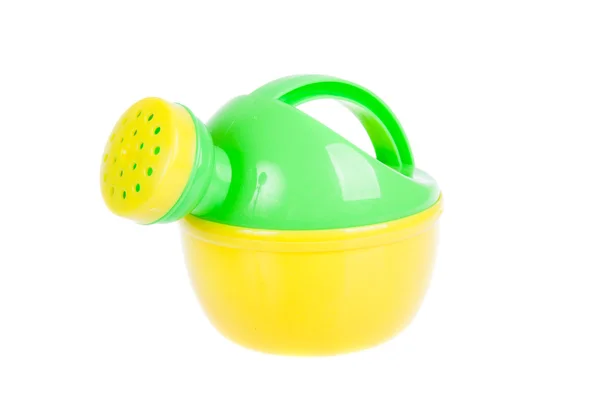 Child's plastic watering can. Beach toy, isolated on white — Stock Photo, Image