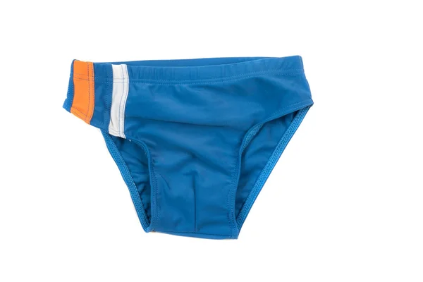 Blue children's swimming trunks. Bathing suit for boy, isolated on white — Stock Photo, Image