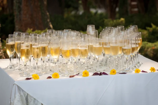 結婚式のテーブルの上のシャンパンを入れたコップ — ストック写真