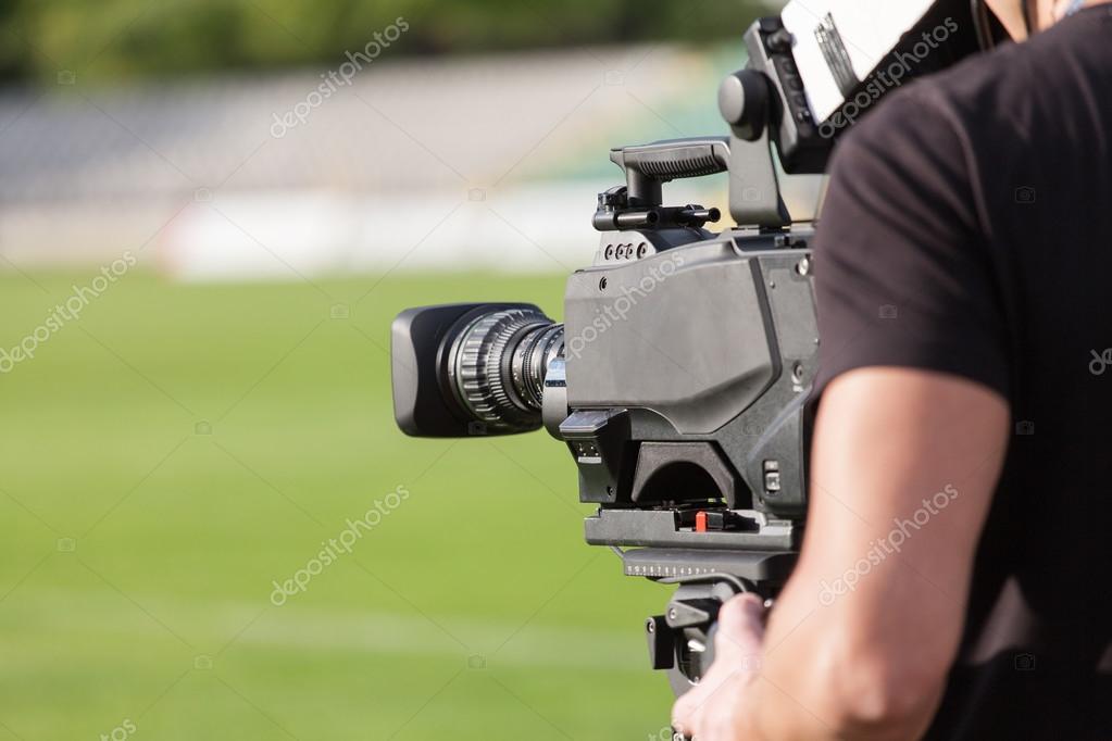 Tv camera broadcasting during a football (soccer) match — Stock