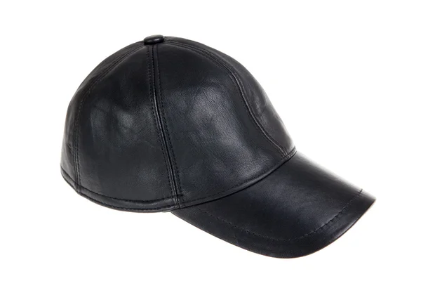 Black leather baseball hat isolated on a white — Stock Photo, Image