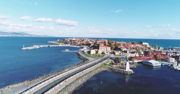 Images Aériennes Nessebar Ancienne Ville Sur Côte Mer Noire Bulgarie — Video