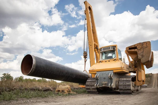 Heavy Machinery Gas Pipeline Construction Site Pipelaying Crane Gas Pipeline — Stock Photo, Image