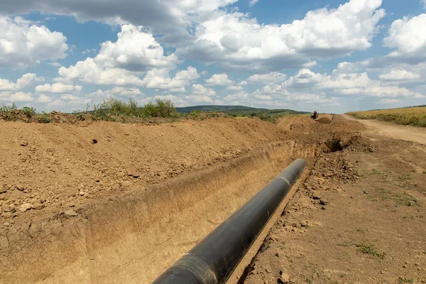 Bau Von Gas Und Ölpipelines Rohre Zusammengeschweißt Eine Große Pipeline — Stockfoto