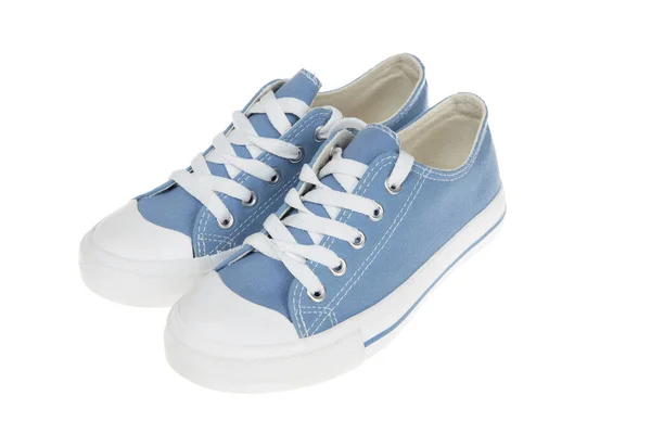 Paar Nieuwe Blauwe Sneakers Sportschoenen Geïsoleerd Wit — Stockfoto