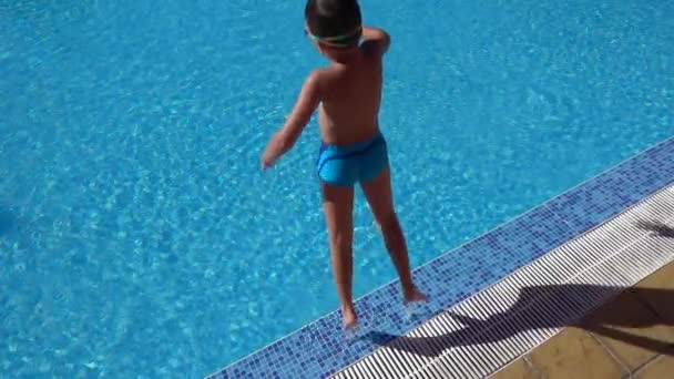 Slow Motion Jump Swimming Pool Boy Jumping Water — Stock Video