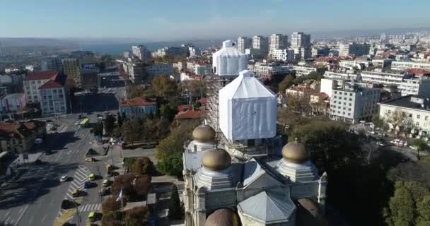 Proceso Restauración Iglesia Catedral Mantenimiento Chapado Oro Sus Cúpulas Catedral — Vídeo de stock