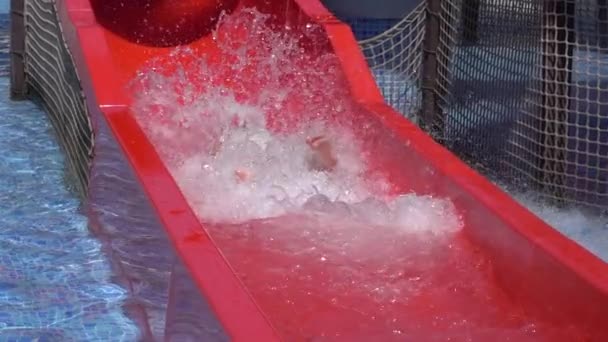 Boy Slide Slider Water Park Summer Holiday Happy Boy Sliding — Stock Video