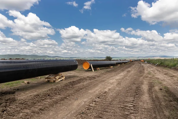 Bau Von Gas Und Ölpipelines Rohre Zusammengeschweißt Große Pipeline Ist — Stockfoto