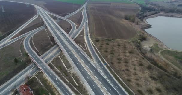 Aereo Alto Drone Volo Sopra Autostrada Cavalcavia Giunto Stradale Trasporti — Video Stock