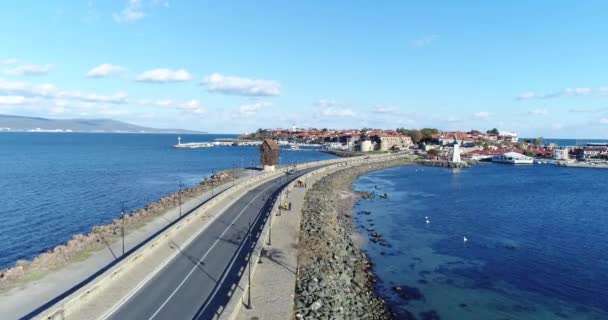 Luftaufnahmen Von Nessebar Einer Antiken Stadt Der Schwarzmeerküste Bulgariens — Stockvideo