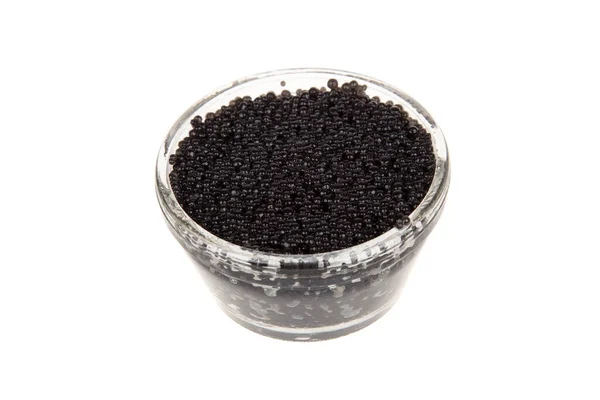 Caviar Negro Frasco Vidrio Aislado Blanco — Foto de Stock