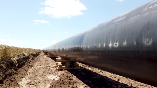 Bau Von Gas Und Ölpipelines Rohre Zusammengeschweißt Große Pipeline Ist — Stockvideo