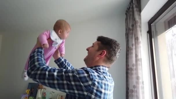 Happy Father Playing Little Baby Home Family Fatherhood Concept — Stock Video