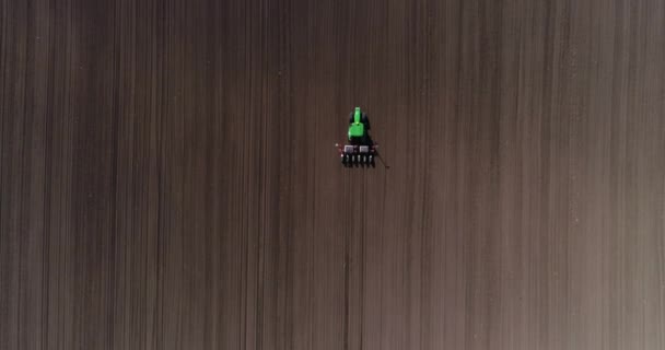 Aerial View Tractor Sowing Wheat Sunflower Agriculture Area — Stock Video