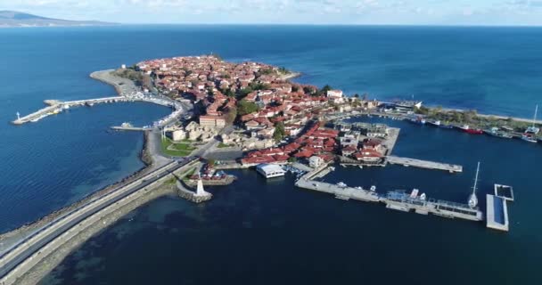 Luftaufnahmen Von Nessebar Einer Antiken Stadt Der Schwarzmeerküste Bulgariens — Stockvideo