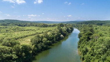 Nehir manzarası ve güzel orman. Bulgaristan 'daki Veleka Nehri