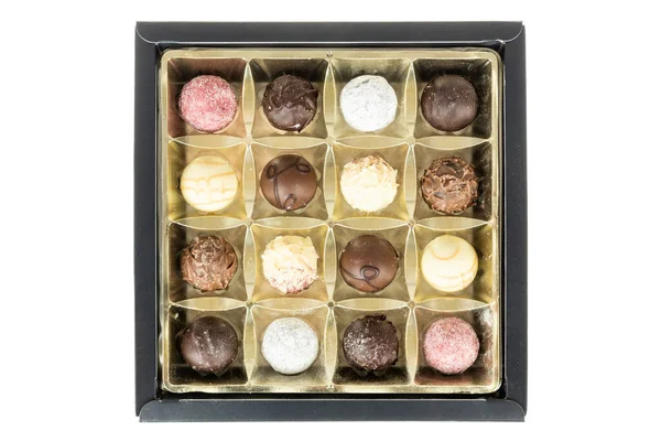 Különböző Csokoládé Cukorkák Doboza — Stock Fotó