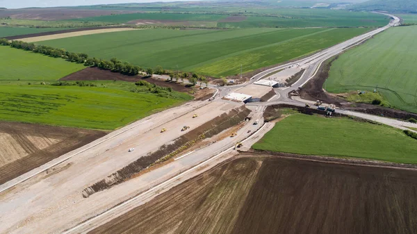 高速道路建設現場の空中ビュー 高架道路 高速道路の交差点 — ストック写真