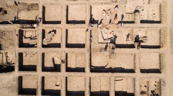 Archaeological excavation. Aerial view of the archaeological excavations