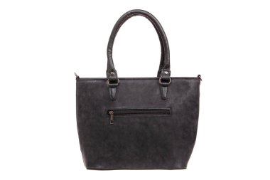 Siyah, deri, zarif kadın çantası. Moda bir kadın çantası, izole edilmiş.