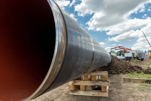 Bau Von Gas Und Ölpipelines Rohre Zusammengeschweißt Große Pipeline Ist — Stockfoto