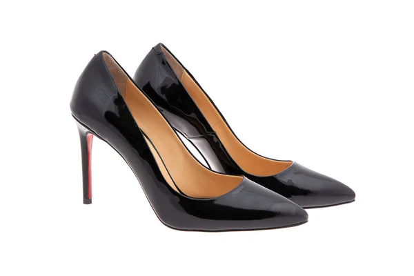 Elegant Expensive Black High Heel Women Shoes Isolated White Background — Stock Photo, Image