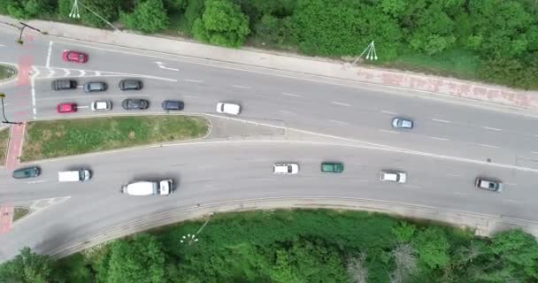 Vista Cima Para Baixo Tráfego Rua Centro Cidade Paisagem Urbana — Vídeo de Stock