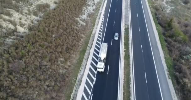 Luchtfoto Van Highway Auto Vrachtwagens Snelweg — Stockvideo