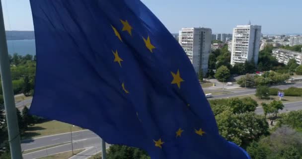 Europeiska Unionens Flagga Vinkar För Vinden Video Varna Bulgarien — Stockvideo