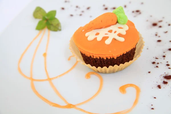 Carrot muffin with decoration — Stock Photo, Image