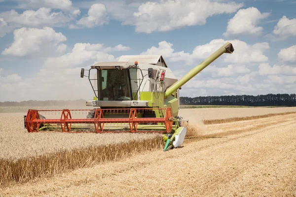 Combinar el trabajo en un campo de trigo — Foto de Stock