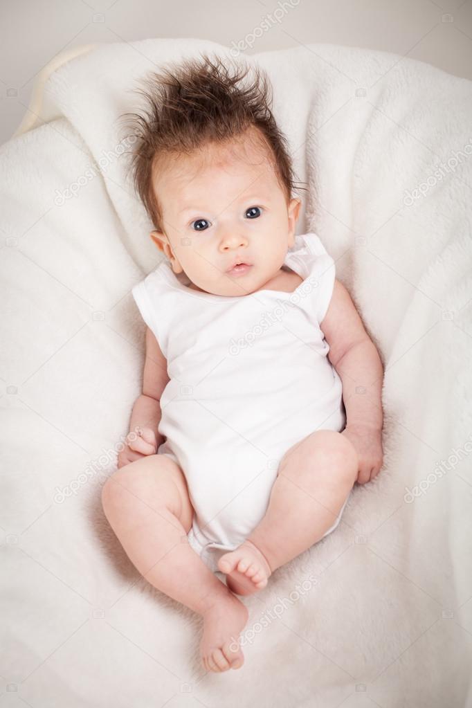 Cute Newborn Baby Boy With Fancy Haircut Stock Photo C Dechevm