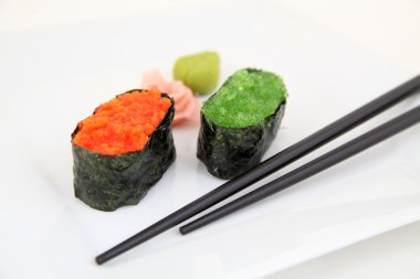Sushi gunkan with caviar, tobiko. Traditional japanese food clipart