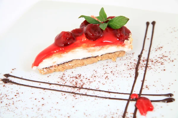 Slice of fresh cherries cake — Stock Photo, Image