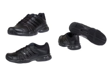 Varna, Bulgaristan - 4 Ağustos 2014: siyah şeritler 3 farklı görünümü ile adidas ayakkabı. Beyaz izole. Ürün görüntüleri