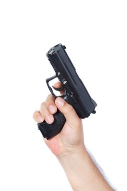 Beyaz arka plan üzerinde izole el silah