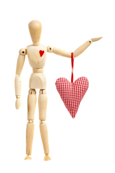 Wooden figure with heart, isolated — Stock Photo, Image