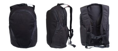 Black backpack isolated on white. Product studio shots