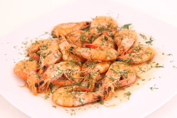 Vařené krevety talíř — Stock fotografie