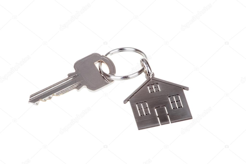 house key and Keychain isolated on white