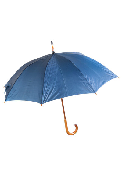 Open blue umbrella isolated on white