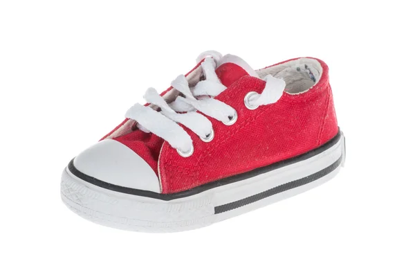 Červená dětská obuv, izolovaných na bílém — Stock fotografie