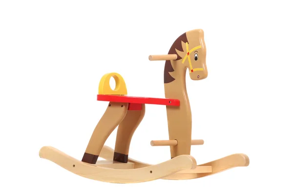 Cavallo a dondolo in legno, isolato su bianco. Giocattolo per bambini — Foto Stock