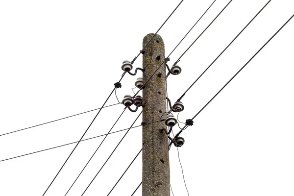 Posto de electricidade com linhas de arame, isolado. Distribuição de energia elétrica — Fotografia de Stock
