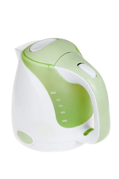 Moderno bollitore elettrico bianco verde, attrezzatura da cucina, isolato su bianco — Foto Stock