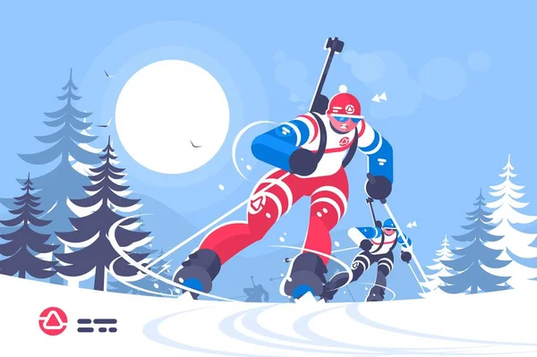 Biathlon corsa sci uomo piatto illustrazione — Foto Stock