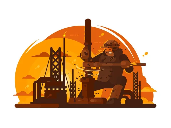 石油工人钻新的井眼 — 图库矢量图片